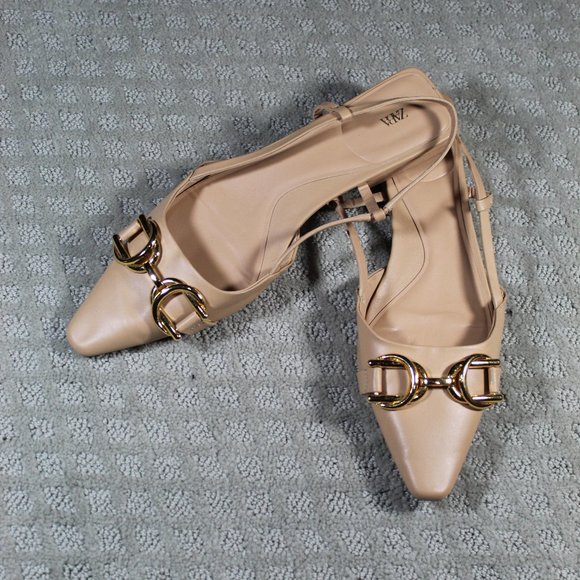 Zara Shoes - Zara Nude Slingback Flats with Toe Chain - LIKE NEW